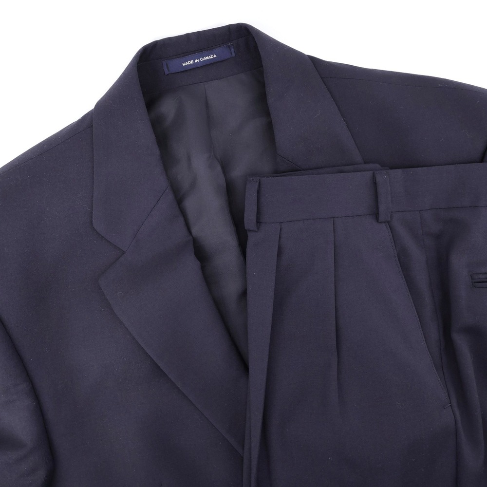 S&K Wool Cashmere Blend Pleated 2-Piece Suit Navy Blue Mens 42L 36x30